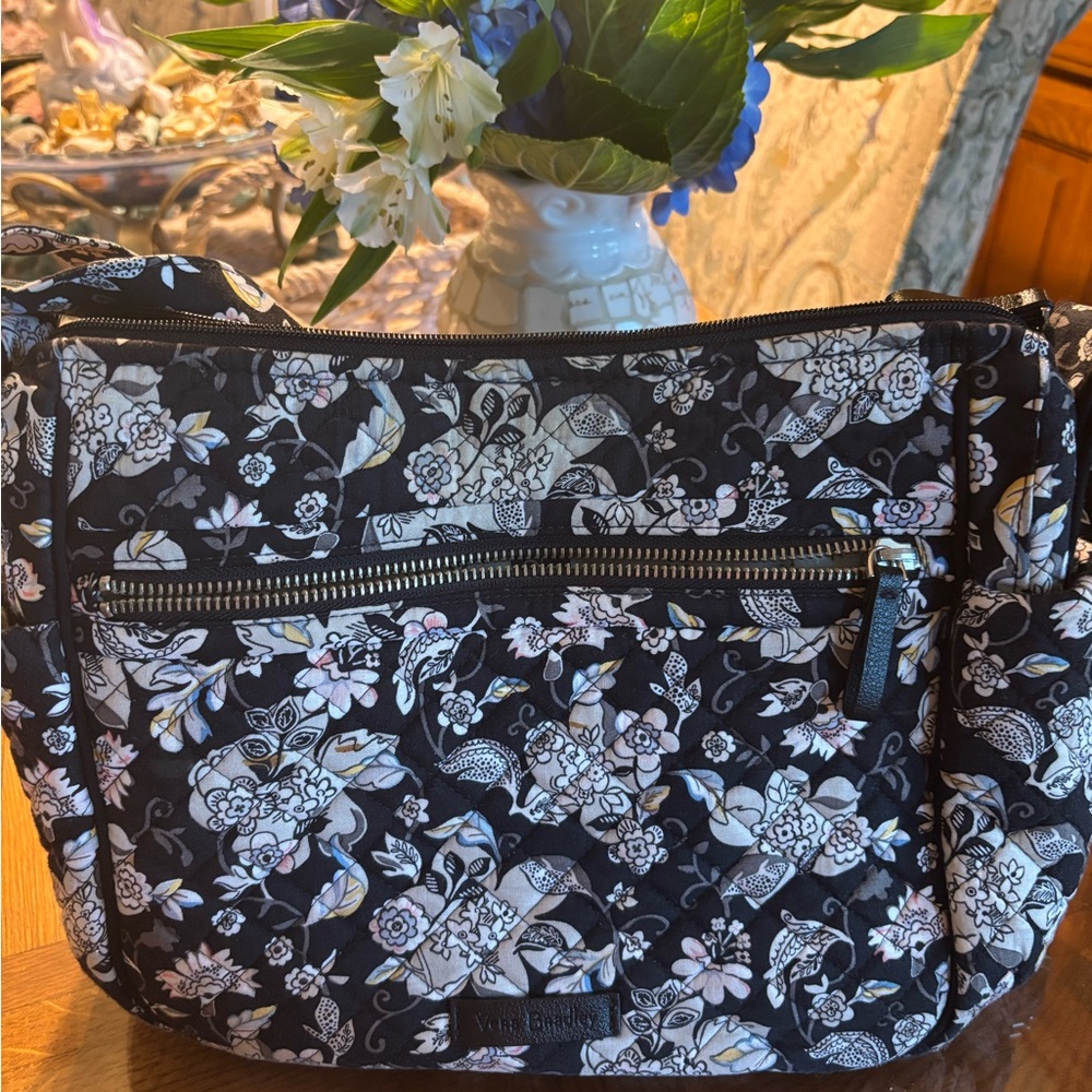 Vera Bradley Carry All- Quilted Floral Crossbody Shoulder Bag - Black